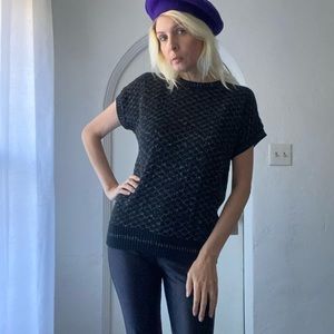 Bellocco Kenneth Too. Vintage 80s Acrylic Rayon Black Sparkly Sweater M